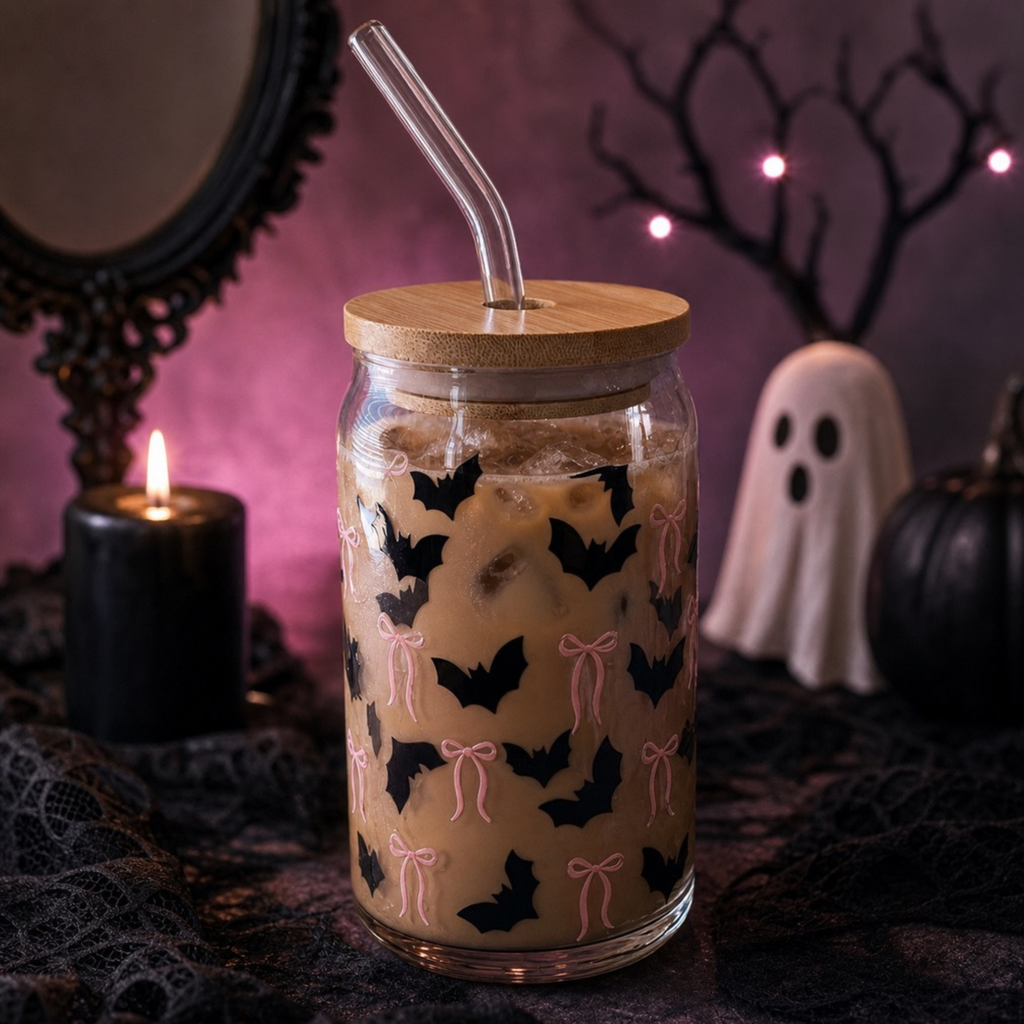 Spooky Bat and Bow Can Glass Cup