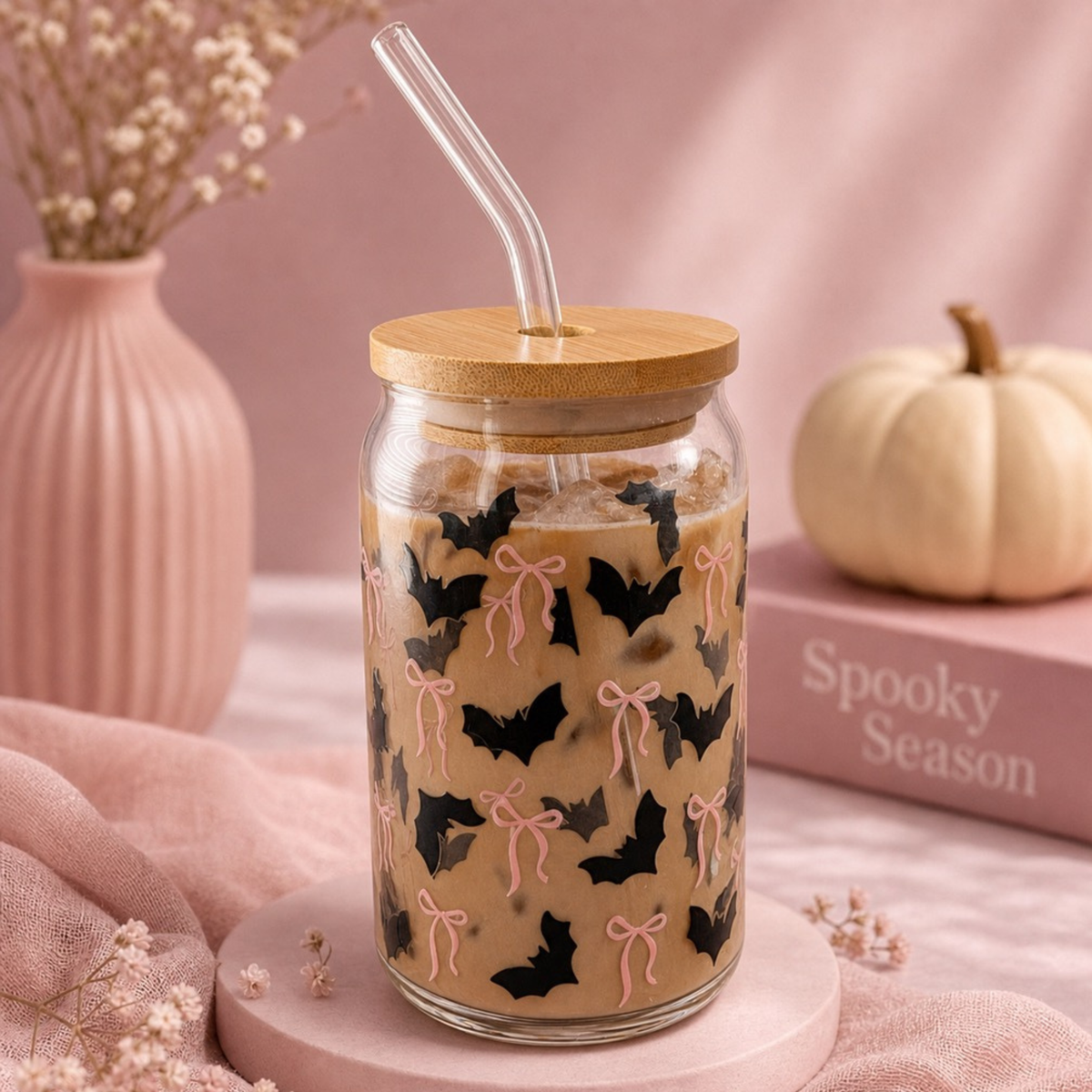 Spooky Bat and Bow Can Glass Cup