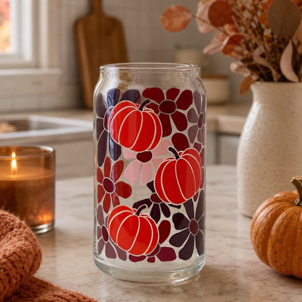 Autumn Pumpkin Flower Can Glass Cup