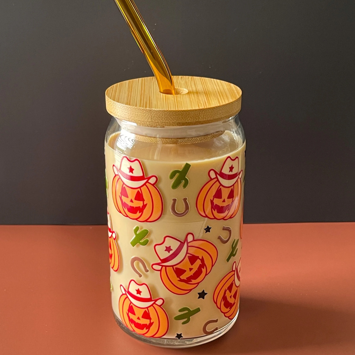 Cowboy Pumpkin Can Glass Cup