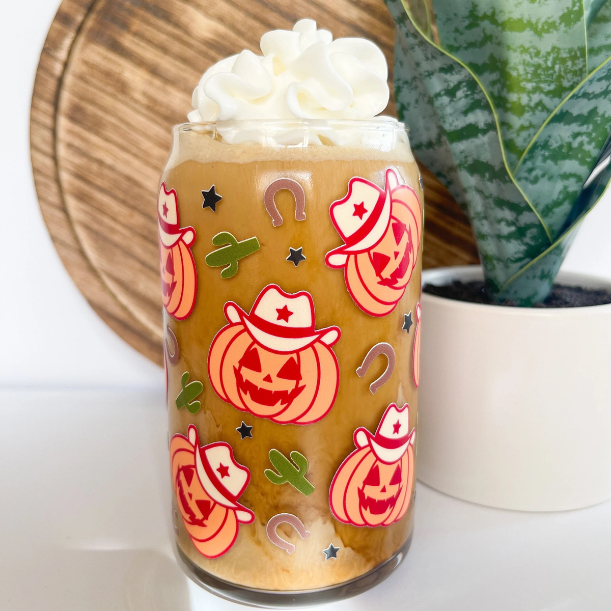 Cowboy Pumpkin Can Glass Cup