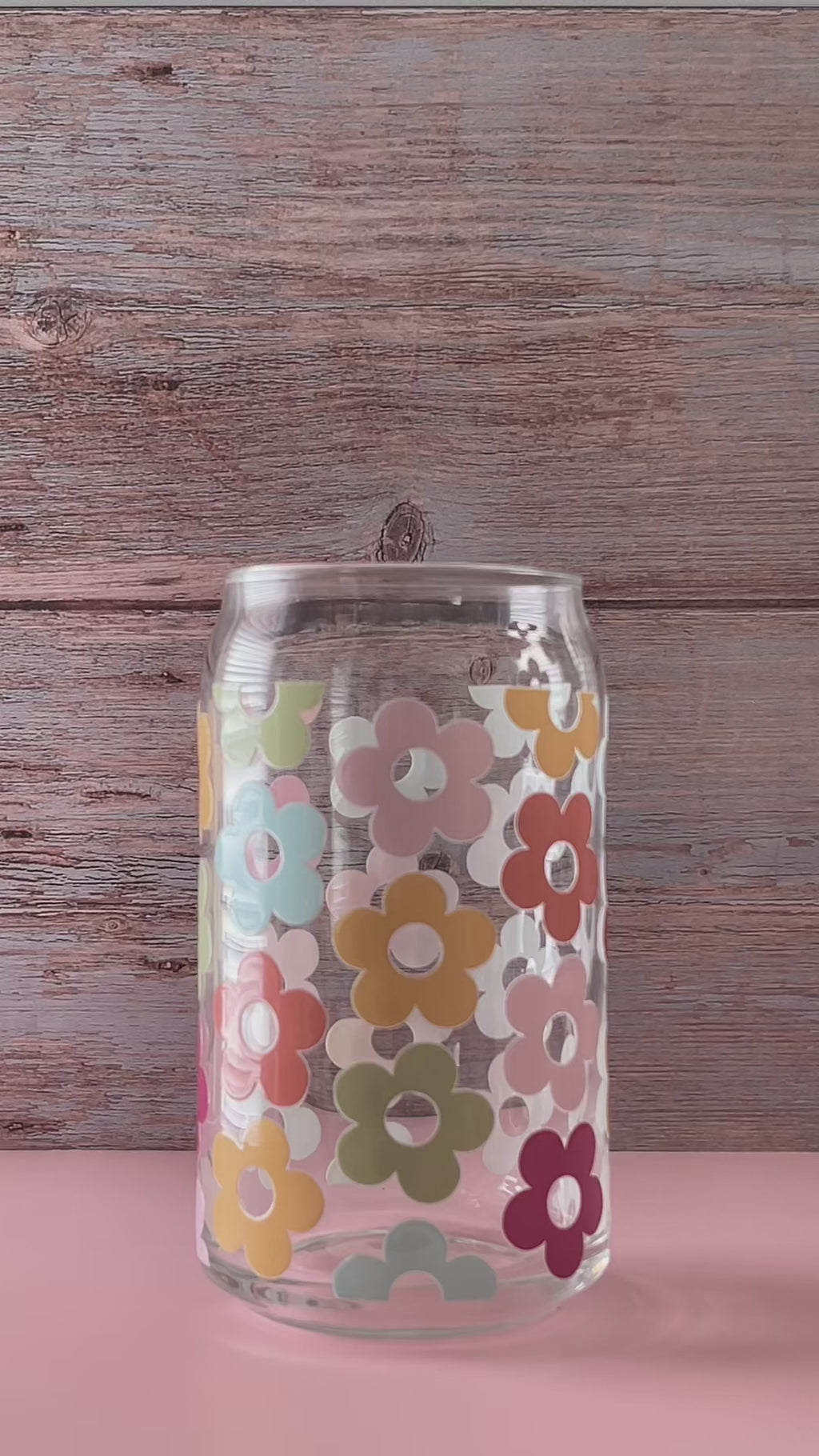 Daisy Can Glass Cup w/ Lid & Straw